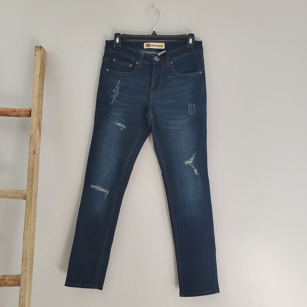 Royal Blue Men's Blue Patterned Distressed Straight Jeans Size 28 x 30